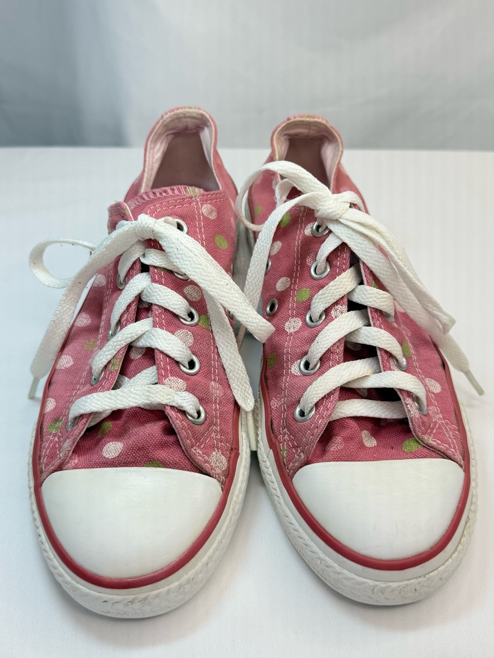 Converse All-Star Pink Polka Dot Low-Top Canvas Sneakers Girls Size 3 VGUC